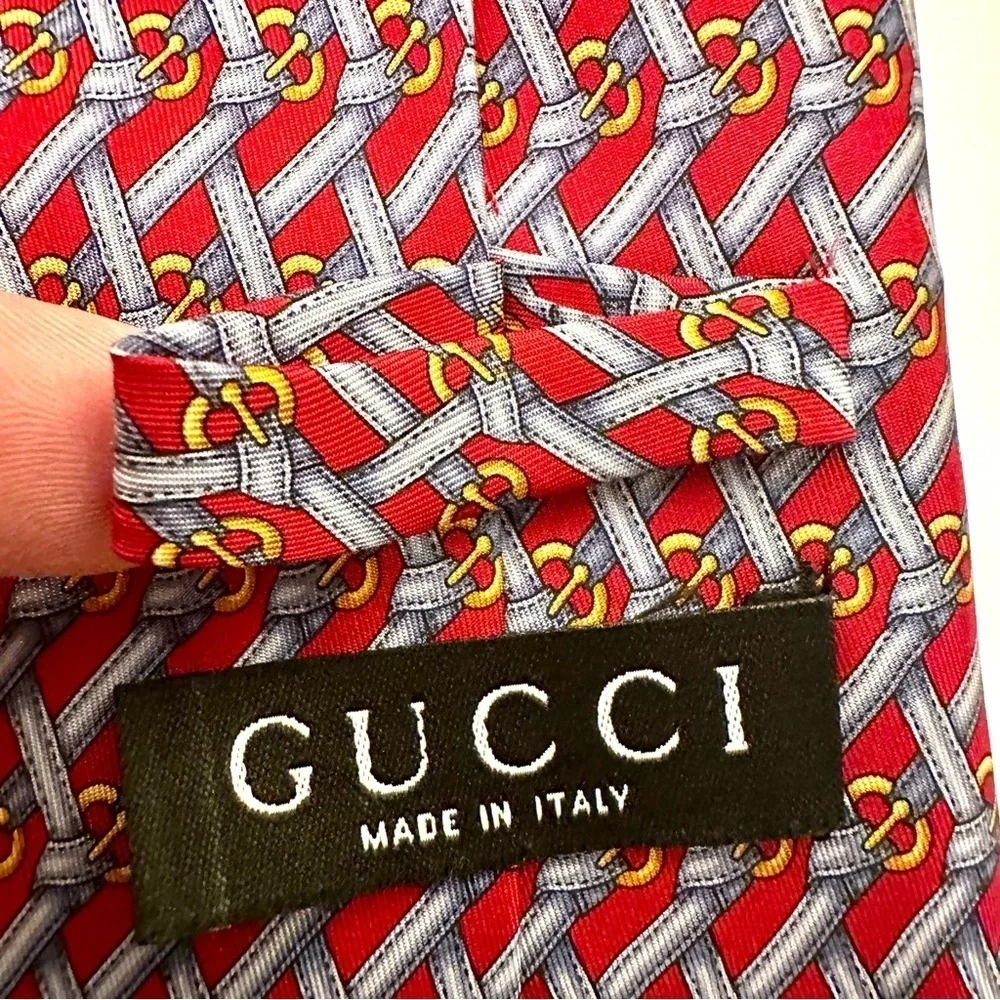 Gucci 100% Silk Men’s Tie Red Blue Gold Size O/S